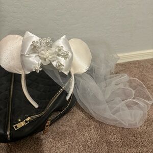 Disney White Satin Minnie Ear Headband with Veil